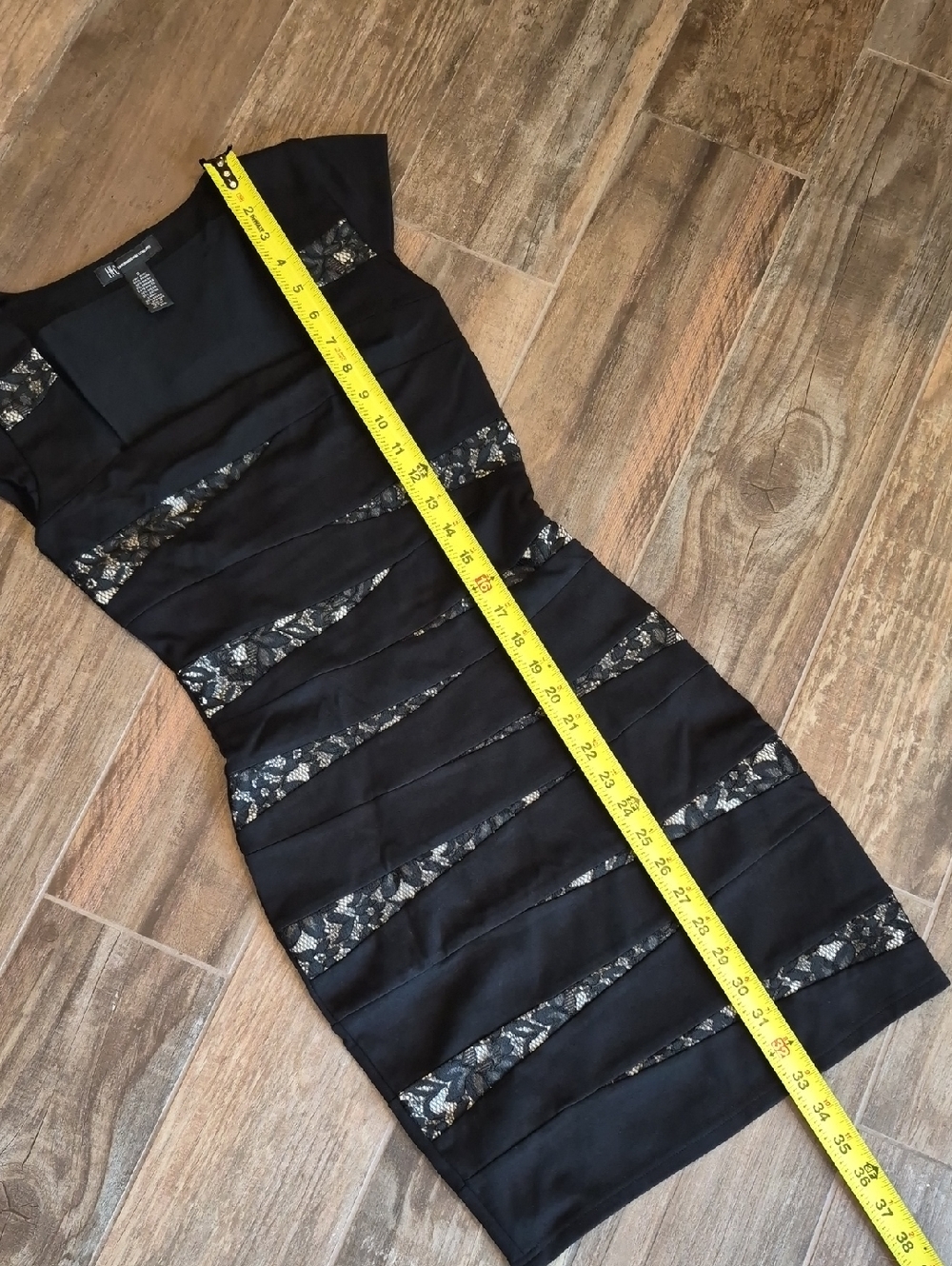 INC International Concepts Black Cap Sleeve Lace Detail Bodycon Bandage Dress 0 - Picture 3 of 8